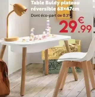 Table Buldy plateau réversible 68×47cm