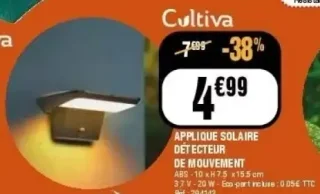 Applique solaire détecteur de mouvement Cultiva