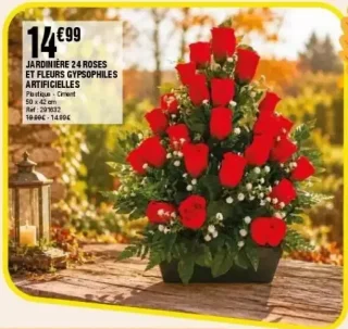 Jardinière 24 roses et fleurs gypsophiles artificielles
