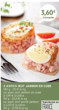 2 ASPICS ŒUF JAMBON EN CUBE