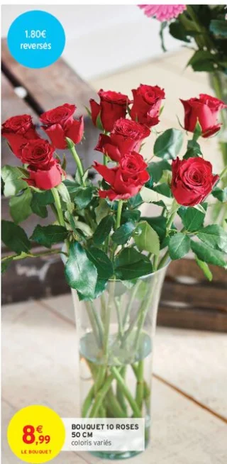 Bouquet 10 roses 50 cm coloris variés