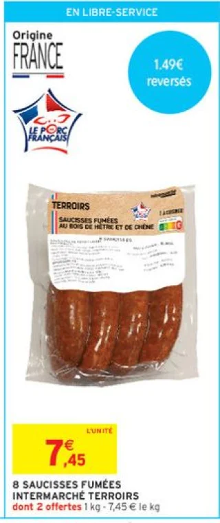 8 SAUCISSES FUMÉES INTERMARCHÉ TERROIRS