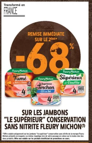 Jambons Le Supérieur conservation sans nitrite Fleury Michon