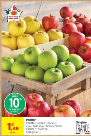 Pomme Golden Délicieux et/ou Gala et/ou Granny Smith