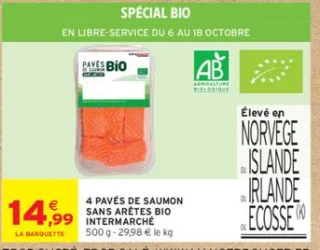 4 pavés de saumon sans arêtes bio Intermarché
