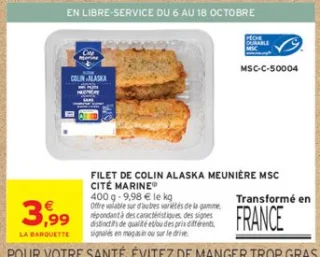 Filet de colin Alaska meunière MSC Cité Marine