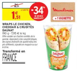 Wraps le chicken, cheddar & crudités Daunat