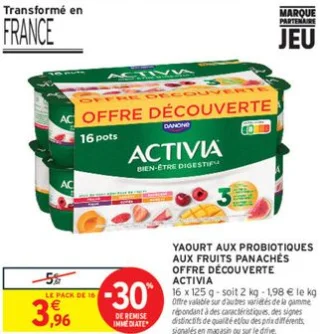 Yaourt aux probiotiques aux fruits panachés Offre Découverte Activia