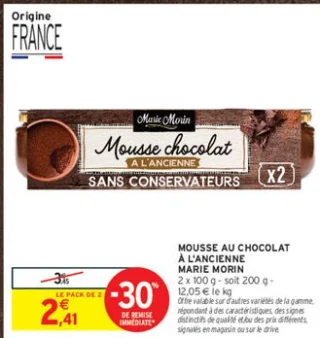 MOUSSE AU CHOCOLAT À L'ANCIENNE MARIE MORIN