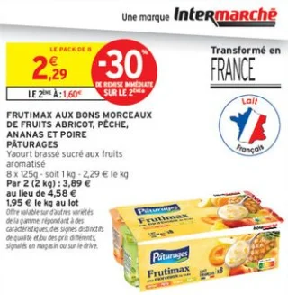 FRUTIMAX AUX BONS MORCEAUX DE FRUITS ABRICOT, PÊCHE, ANANAS ET POIRE PÂTURAGES