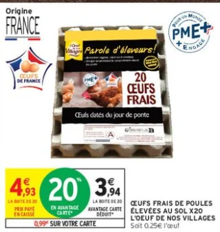 Œufs Frais de Poules Élevées au Sol x20 L'Oeuf de nos Villages