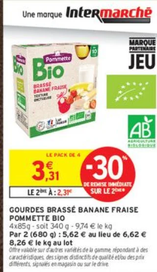 Gourdes brassé banane fraise Pommette Bio