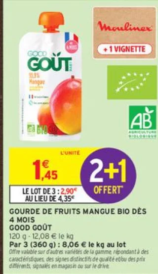 Gourde de fruits mangue bio dès 4 mois Good Goût