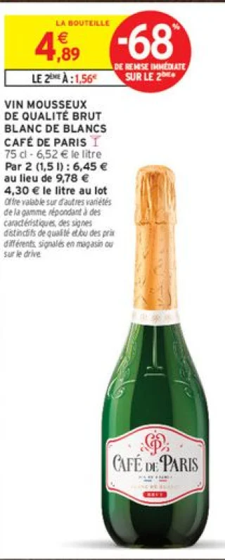 Vin mousseux de qualité brut Blanc de Blancs Café de Paris