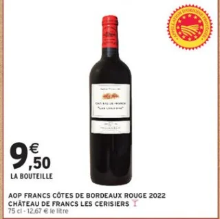 AOP FRANCS CÔTES DE BORDEAUX ROUGE 2022 CHÂTEAU DE FRANCS LES CERISIERS