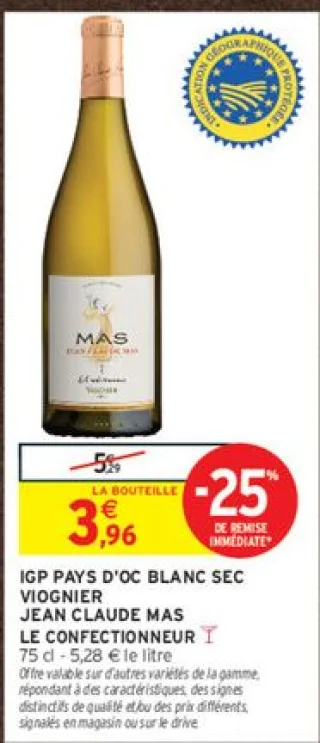 IGP Pays d'Oc Blanc Sec Viognier Jean Claude Mas Le Confectionneur