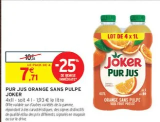 Pur jus orange sans pulpe Joker