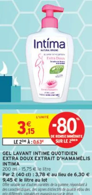 Gel lavant intime quotidien Extra Doux extrait d'Hamamélis Intima
