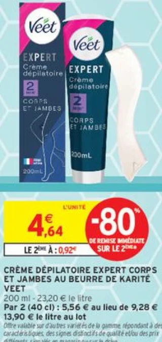 Crème dépilatoire Expert corps et jambes au beurre de karité Veet