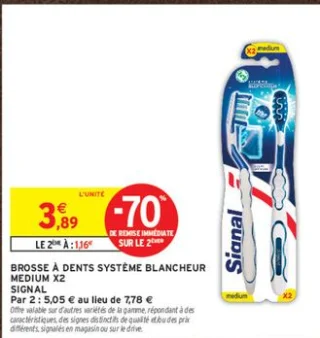 Brosse à Dents Système Blancheur Medium X2 Signal