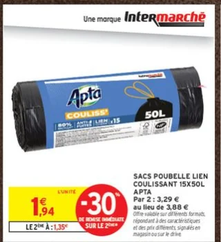 Sacs Poubelle Lien Coulissant 15X50L Apta