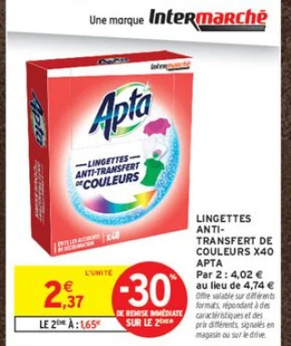 Lingettes Anti-Transfert de Couleurs X40 Apta