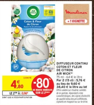 Diffuseur Continu Coton et Fleur de Citron Air Wick