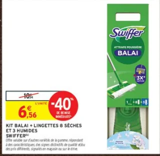Kit Balai + Lingettes 8 Sèches et 3 Humides Swiffer