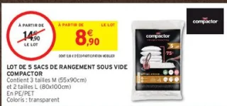 Lot de 5 sacs de rangement sous vide Compactor