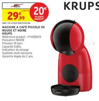 MACHINE A CAFÉ PICCOLO XS ROUGE ET NOIRE KRUPS