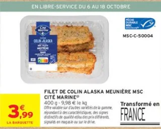 Filet de colin d'Alaska meunière MSC Cité Marine