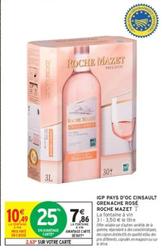 IGP PAYS D'OC CINSAULT GRENACHE ROSÉ ROCHE MAZET La fontaine à vin