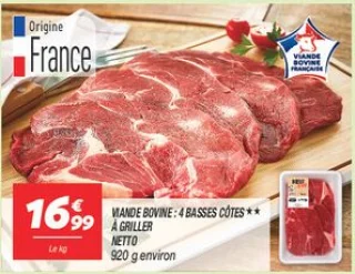 Viande bovine : 4 basses côtes ** à griller 
