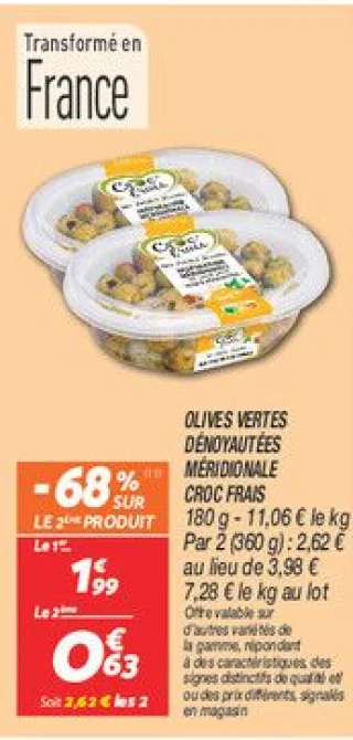 Olives vertes dénoyautées méridionale