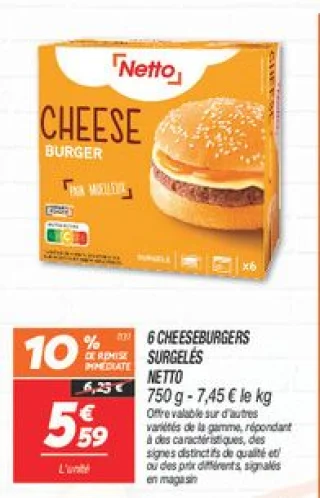 6 cheeseburgers surgelés 
