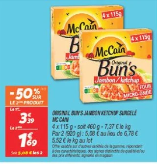 Original bun's jambon ketchup surgelé