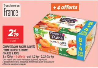 Compotes sans sucres ajoutés pomme/abricot & pomme