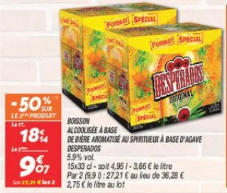 Boisson alcoolisée à base de bière aromatisé  au spiritueux à base d'agave