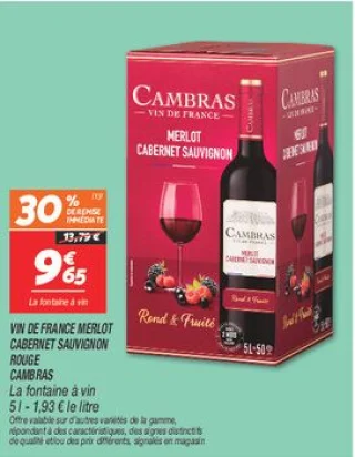Vin de france merlot cabernet sauvignon rouge