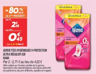Serviettes hygiéniques v-protection ultra régulier x26