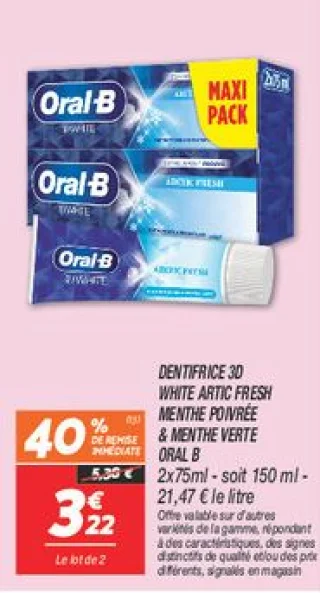 Dentifrice 3d white artic fresh menthe poivrée & menthe verte