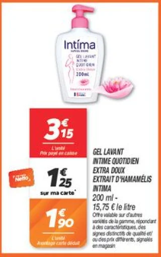 Gel lavant intime quotidien extra doux extrait d'hamamélis