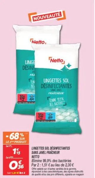 Lingettes sol désinfectantes sans javel fraîcheur