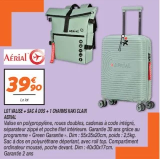 Lot valise + sac à dos + 1 charms kaki clair 