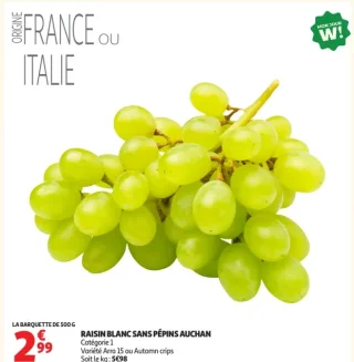 Raisin Blanc sans pépins Auchan
