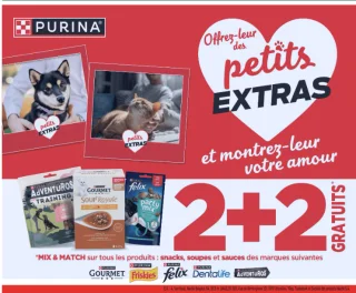 Purina snacks, soupes et sauces Gourmet, Friskies, Felix, Dentalife, Adventuros
