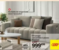 Bobochic Canapé convertible 3 places Maxence