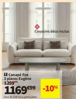Bobochic Canapé fixe 3 places Eugène