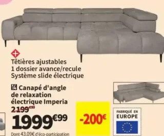 Canapé d'angle de relaxation électrique Imperia