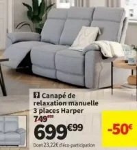 Canapé de relaxation manuelle 3 places Harper